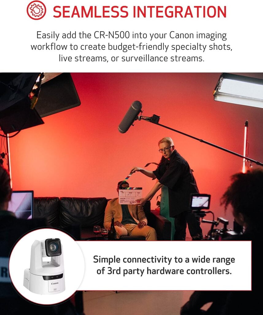 Canon CR-N500 Pro PTZ Camera WH 15x Optical Zoom lens, 1” 4K 30p Dual Pixel AF Sensor, 3G-SDI, HDMI, IP Video Out, NDI HX2, SRT- Church, Live Events, Streaming Conference, Classroom, Esports, Vlogging